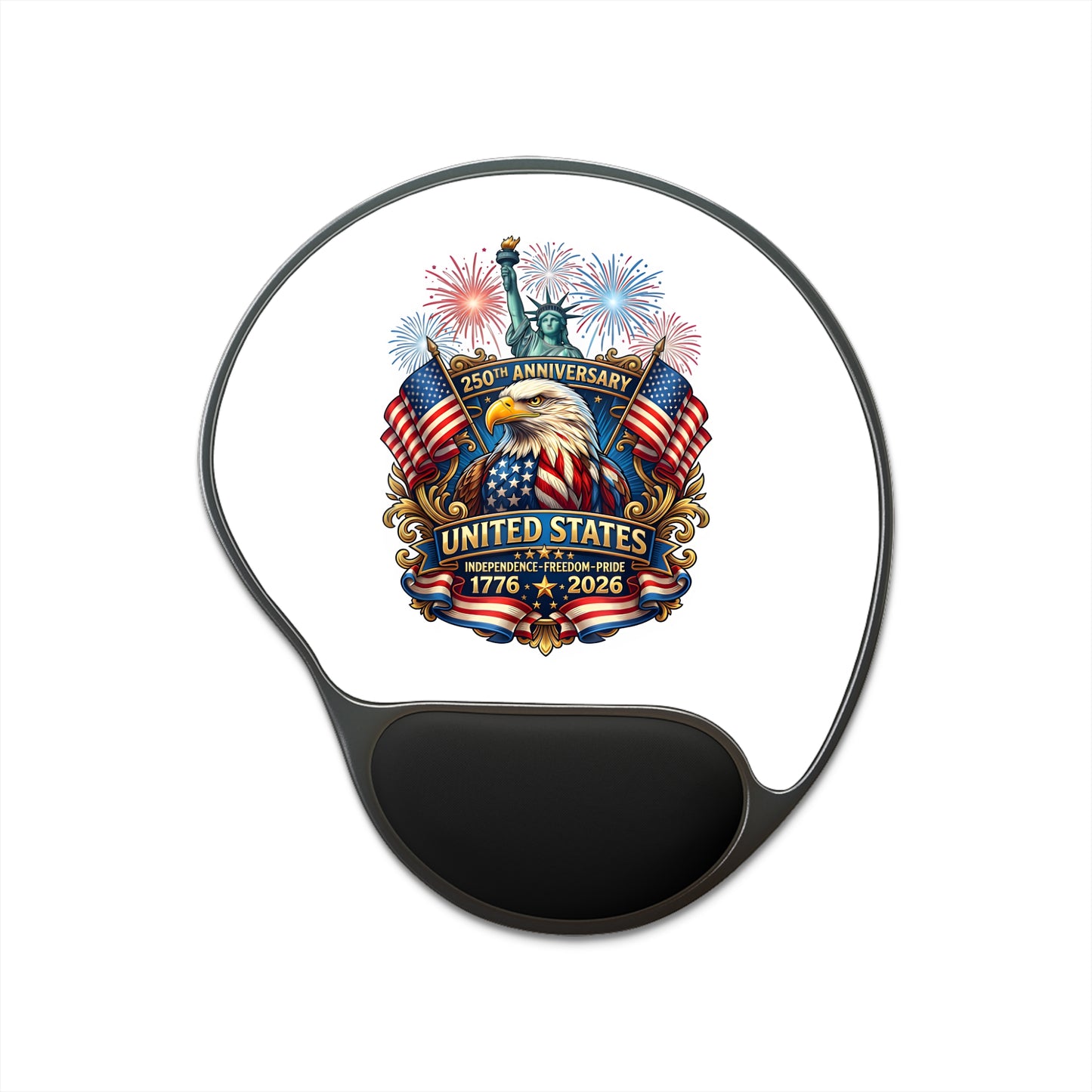 Patriotic 250th Anniversary Mouse Pad with Wrist Rest — United States 1776–2026 Eagle & Fireworks
