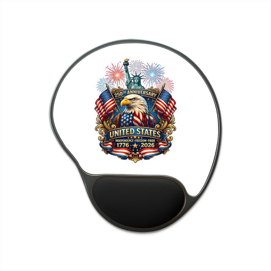Patriotic 250th Anniversary Mouse Pad with Wrist Rest — United States 1776–2026 Eagle & Fireworks