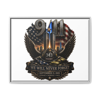 9/11 Memorial Matte Canvas Print — "We Will Never Forget" Framed Tribute