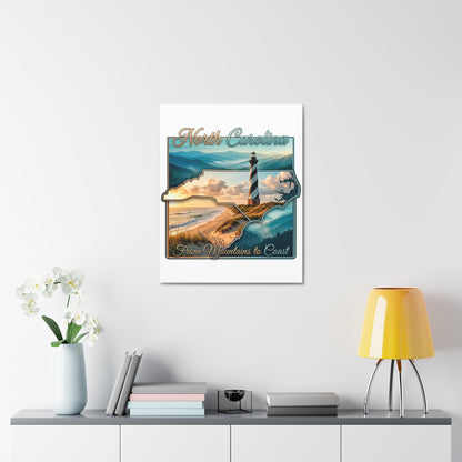 North Carolina Canvas Wall Art — "From Mountains to Coast" Lighthouse State Map