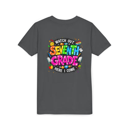 Seventh Grade Kids T-Shirt – “Watch Out Seventh Grade Here I Come” Back-to-School Tee