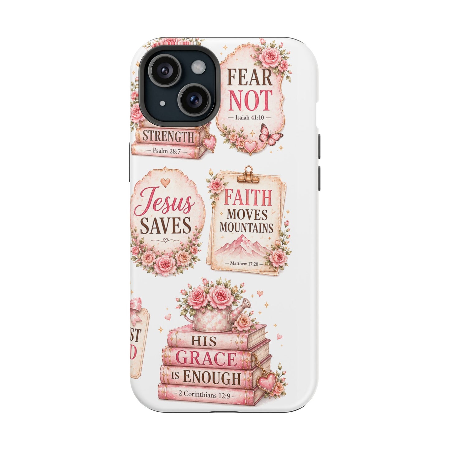 Christian Phone Case - "Fear Not, Faith Moves Mountains, Jesus Saves" Floral Magnetic Impact-Resistant Case