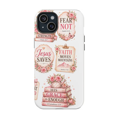 Christian Phone Case - "Fear Not, Faith Moves Mountains, Jesus Saves" Floral Magnetic Impact-Resistant Case