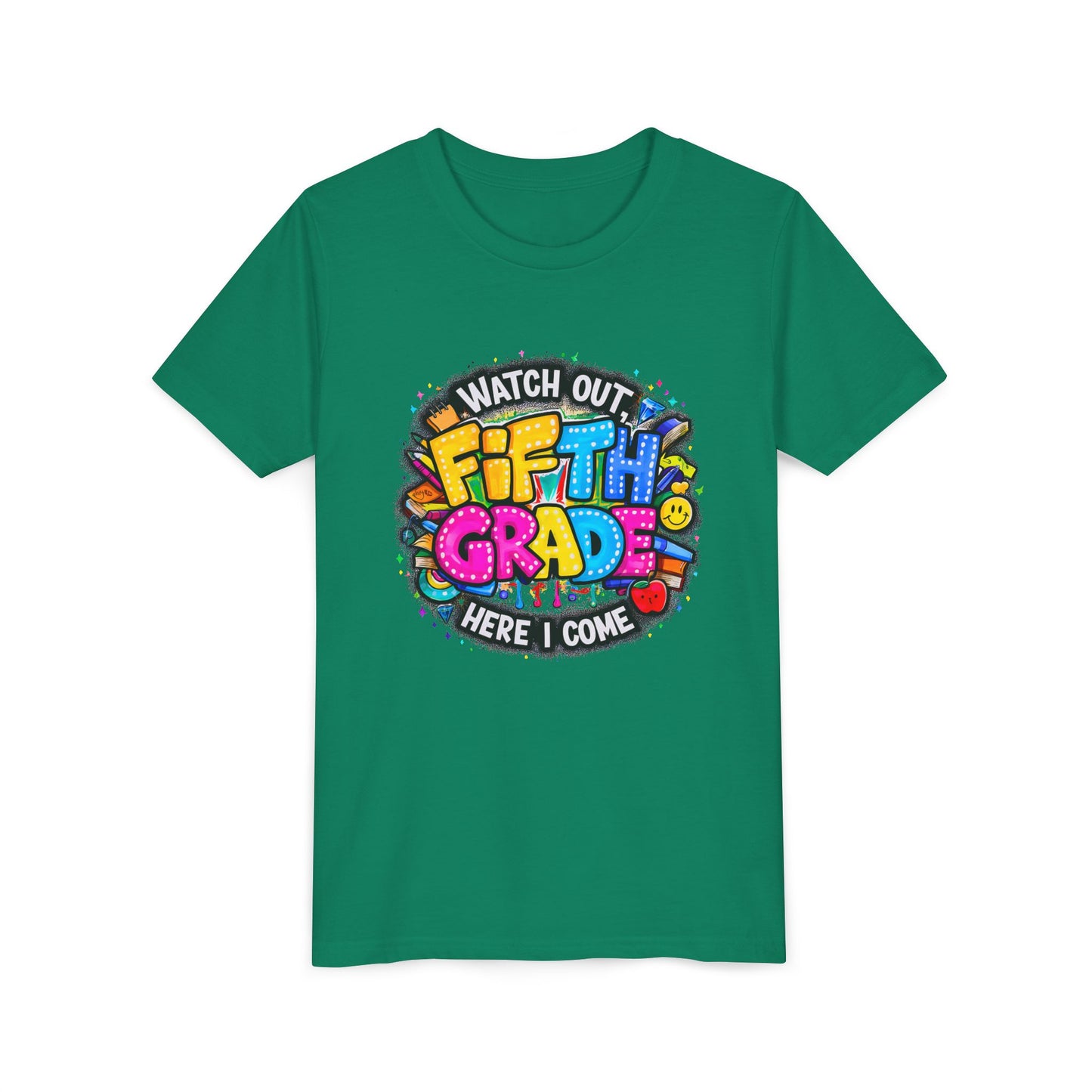 Fifth Grade T‑Shirt for Kids - "Watch Out Fifth Grade Here I Come" Back-to-School Tee