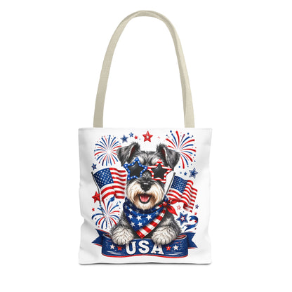 Patriotic Schnauzer Tote Bag — USA Flag Fireworks All-Over Print