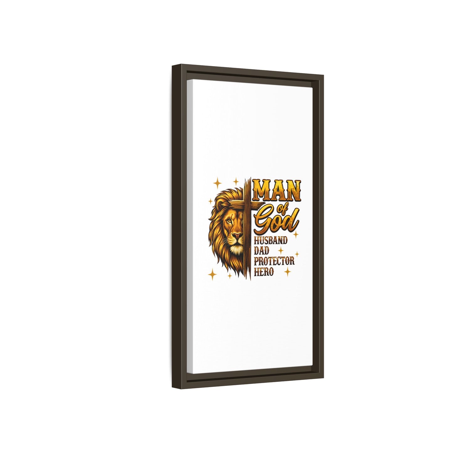 Man of God Framed Canvas Art — 'Man of God: Husband, Dad, Protector, Hero' Religious Wall Decor