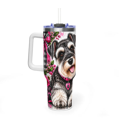 40oz Schnauzer Tumbler - "Life is Better with My Mini Schnauzer" Thermal Travel Cup