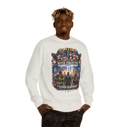 9/11 Never Forgotten Crewneck Sweatshirt — 25 Years Memorial Tribute