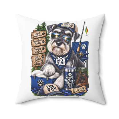 Dog Dad Fishing Schnauzer Pillow - Outdoor Camper Pet Lover Accent Pillow