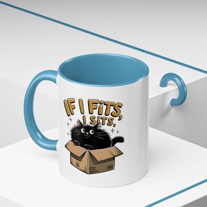 If I Fits I Sits Cat Mug — Funny Black Cat in Box Coffee Cup (11/15oz)