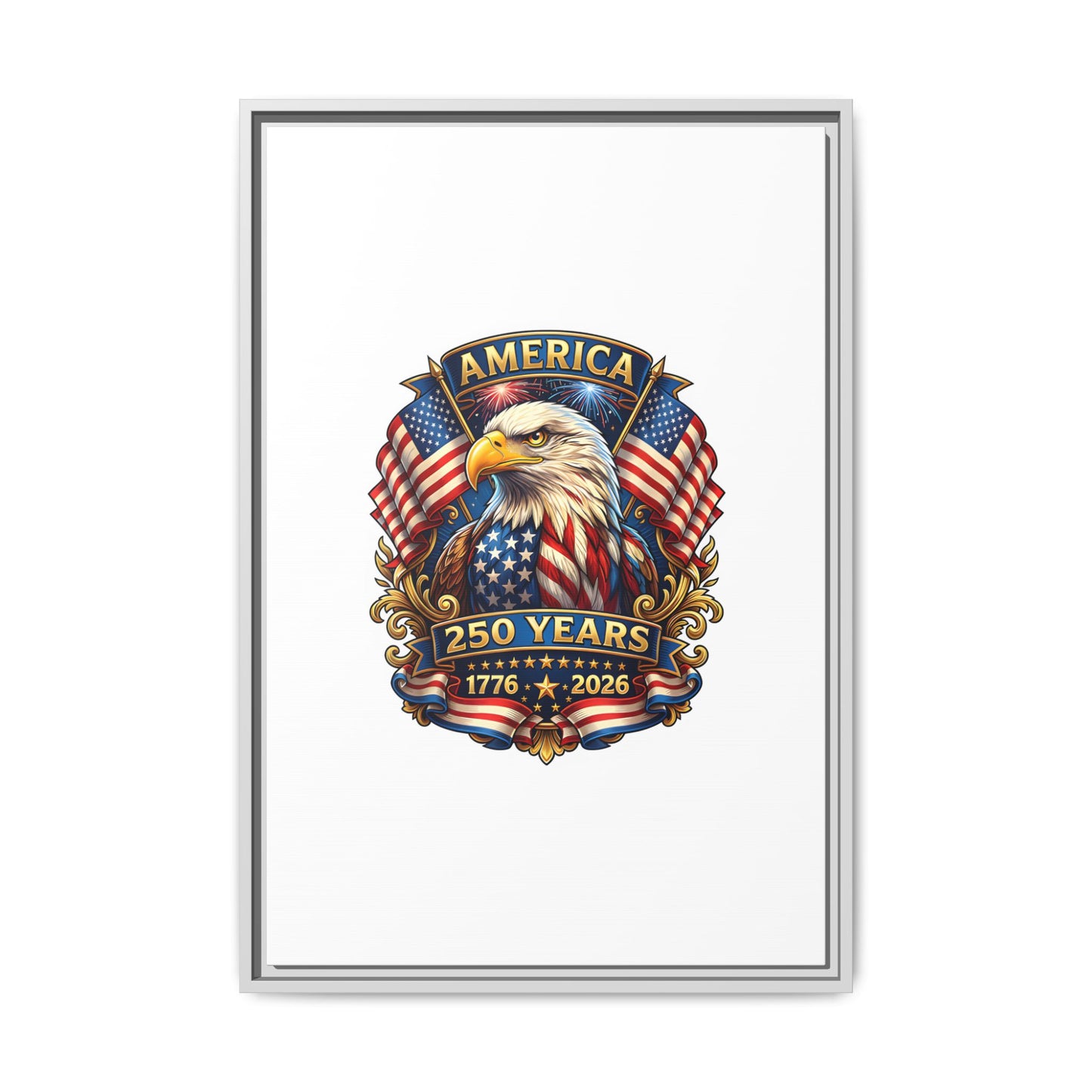 America 250th Anniversary Framed Canvas — Patriotic Bald Eagle Wall Art