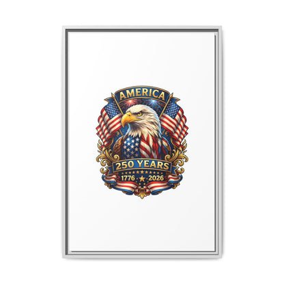 America 250th Anniversary Framed Canvas — Patriotic Bald Eagle Wall Art