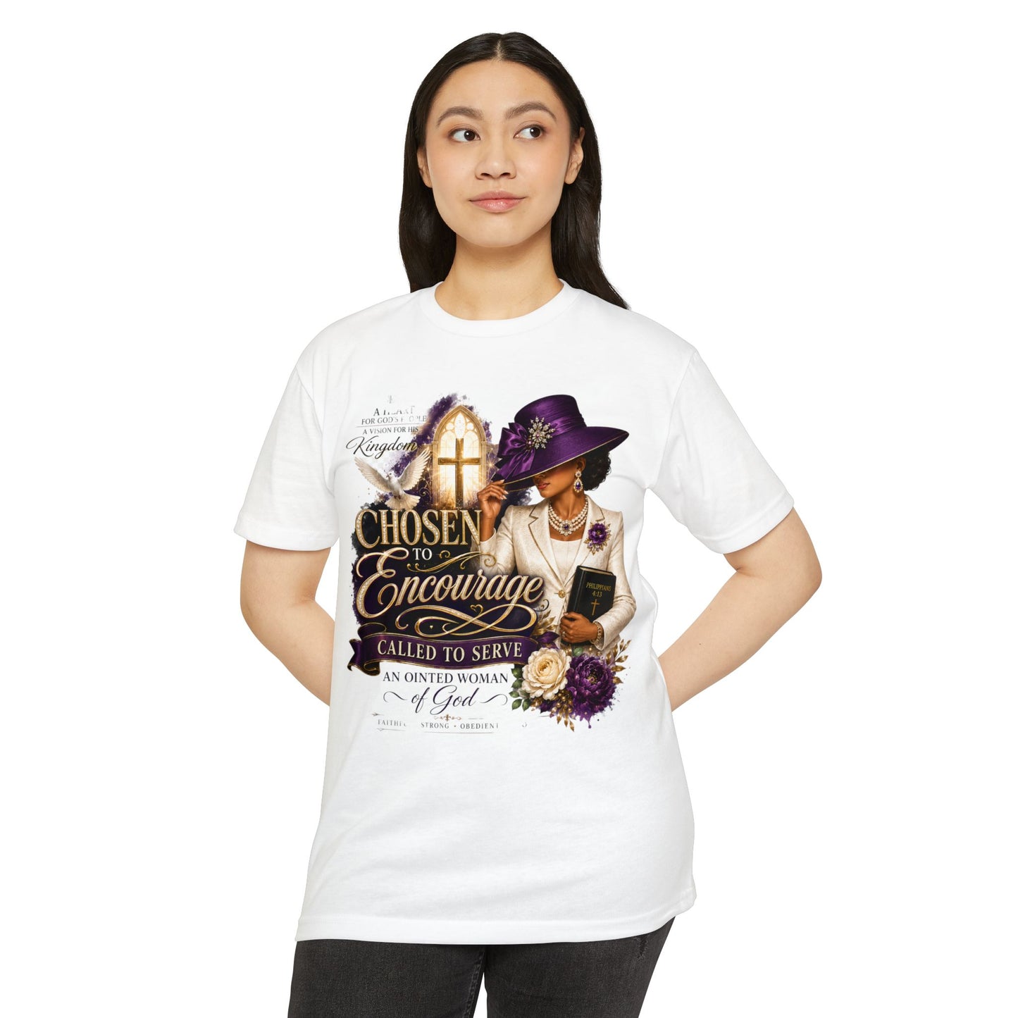 Chosen to Encourage Christian T-Shirt — 'Called to Serve' Purple Church Hat Design