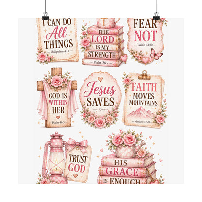 Christian Scripture Matte Poster - Floral 'Jesus Saves' & Encouraging Verses (Vertical)