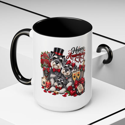 Happy Anniversary Dog Coffee Mug — Cute Pups, Champagne & Roses Accent Mug