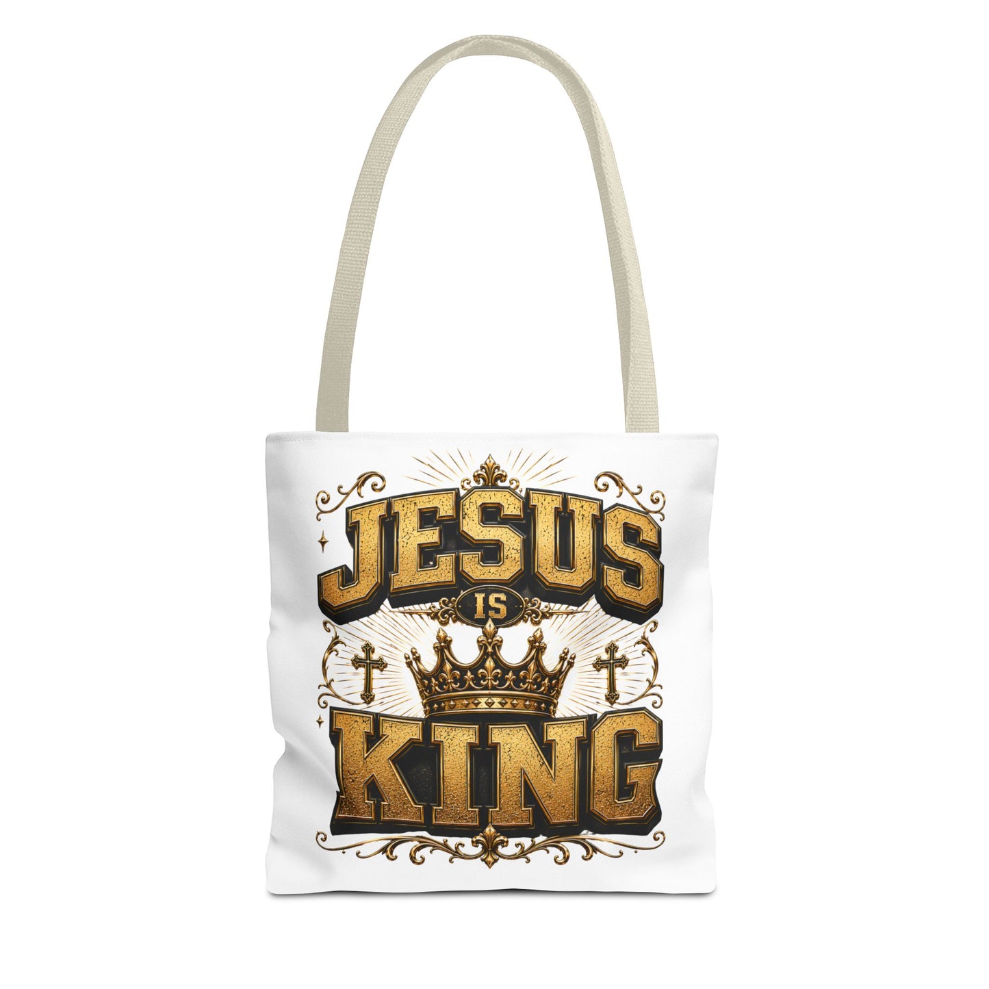 Jesus Is King Tote Bag - Christian Faith Crown Design