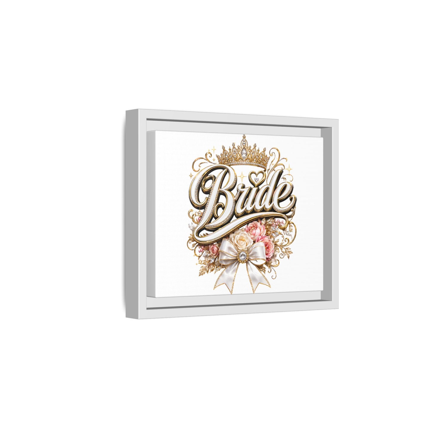 Framed Bride Canvas Wall Art — Elegant Bridal Crown & Floral Wedding Decor