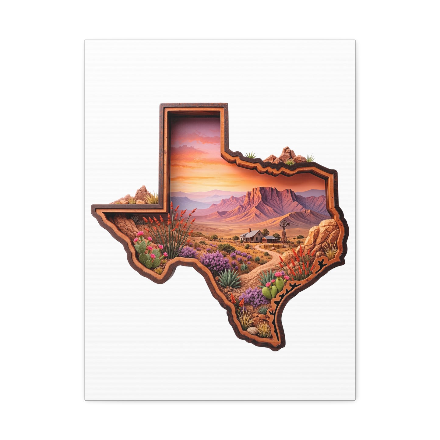 Texas Desert Landscape Stretched Canvas — Sunset State Silhouette Wall Art