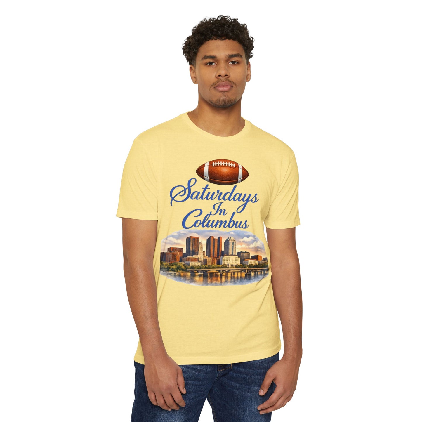 Saturdays in Columbus Football T-Shirt — City Skyline Game Day Tee