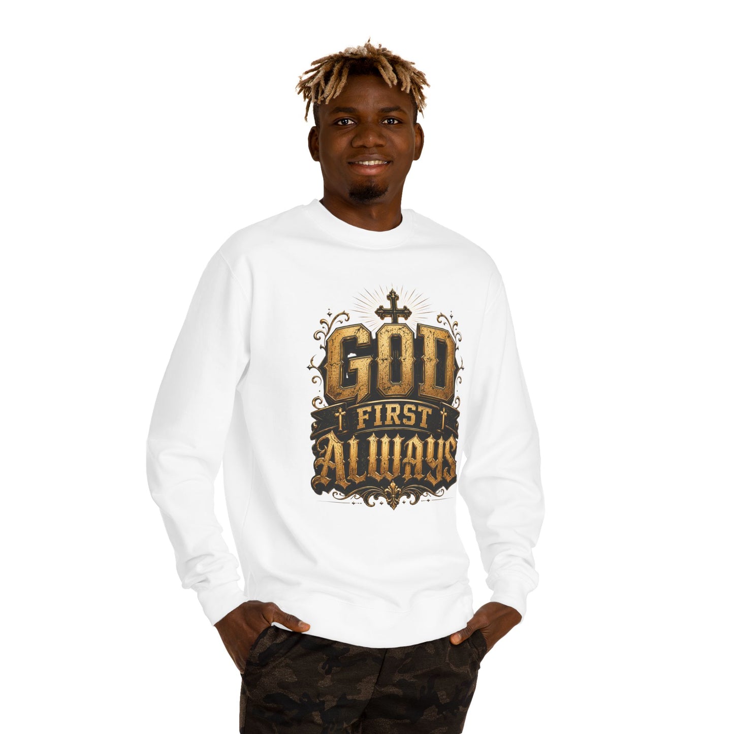 God First Always Crewneck Sweatshirt — Christian Faith Graphic Pullover