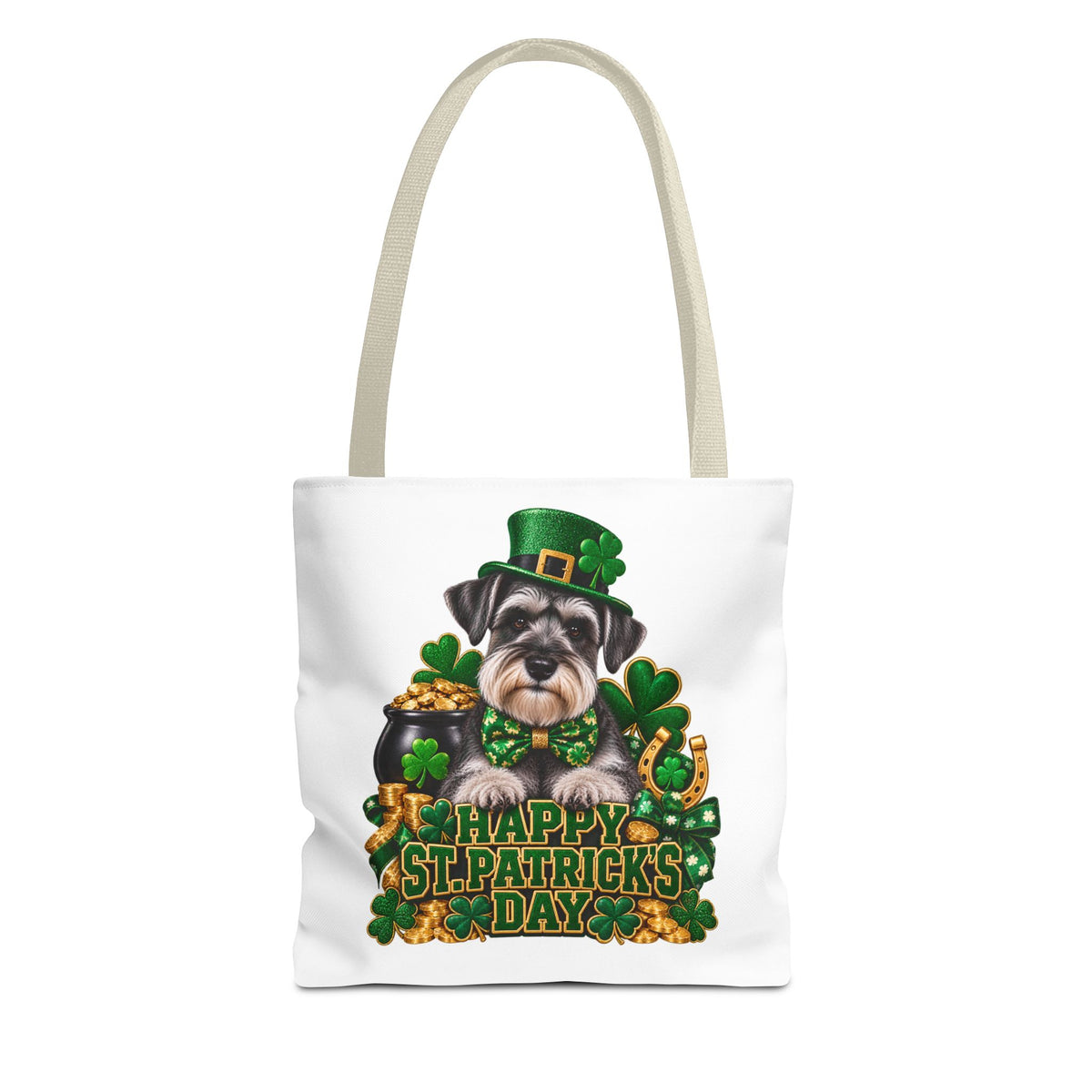 St. Patrick’s Day Schnauzer Tote Bag — Happy St. Patrick’s Day Shamrock & Gold Pot Gift
