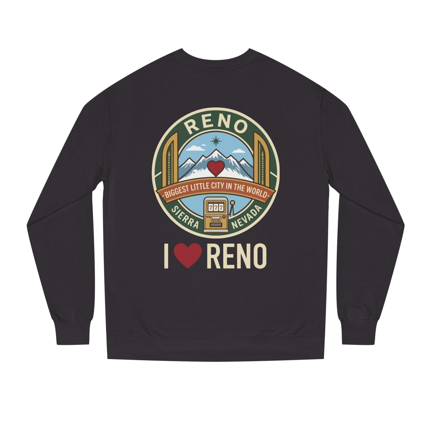 I  Reno Sweatshirt — Vintage Reno Nevada Mountain Badge Crewneck