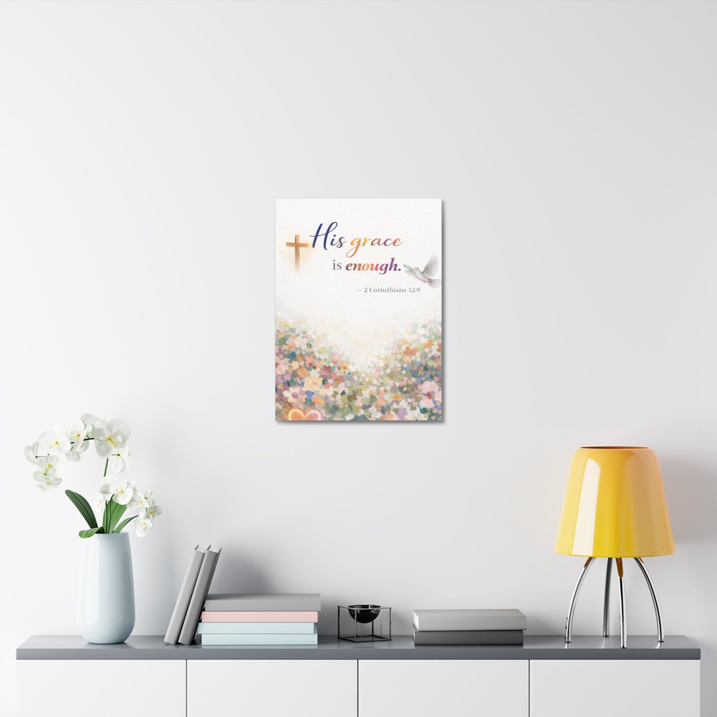 His Grace Is Enough Canvas Wall Art — 2 Corinthians 12:9 Christian Stretched Canvas