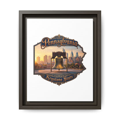 Pennsylvania Keystone State Framed Canvas Wall Art — Liberty Bell & Philadelphia Skyline