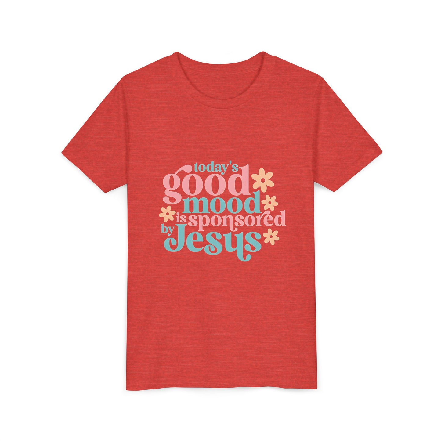 Youth Tee – "Today's Good Mood is Sponsored by Jesus" Retro Floral Christian Shirt