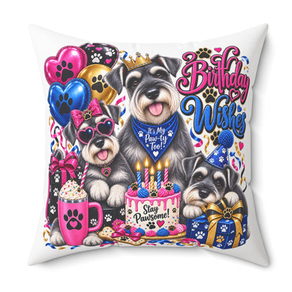 Birthday Wishes Schnauzer Pillow – Cute Dog Birthday Throw Pillow