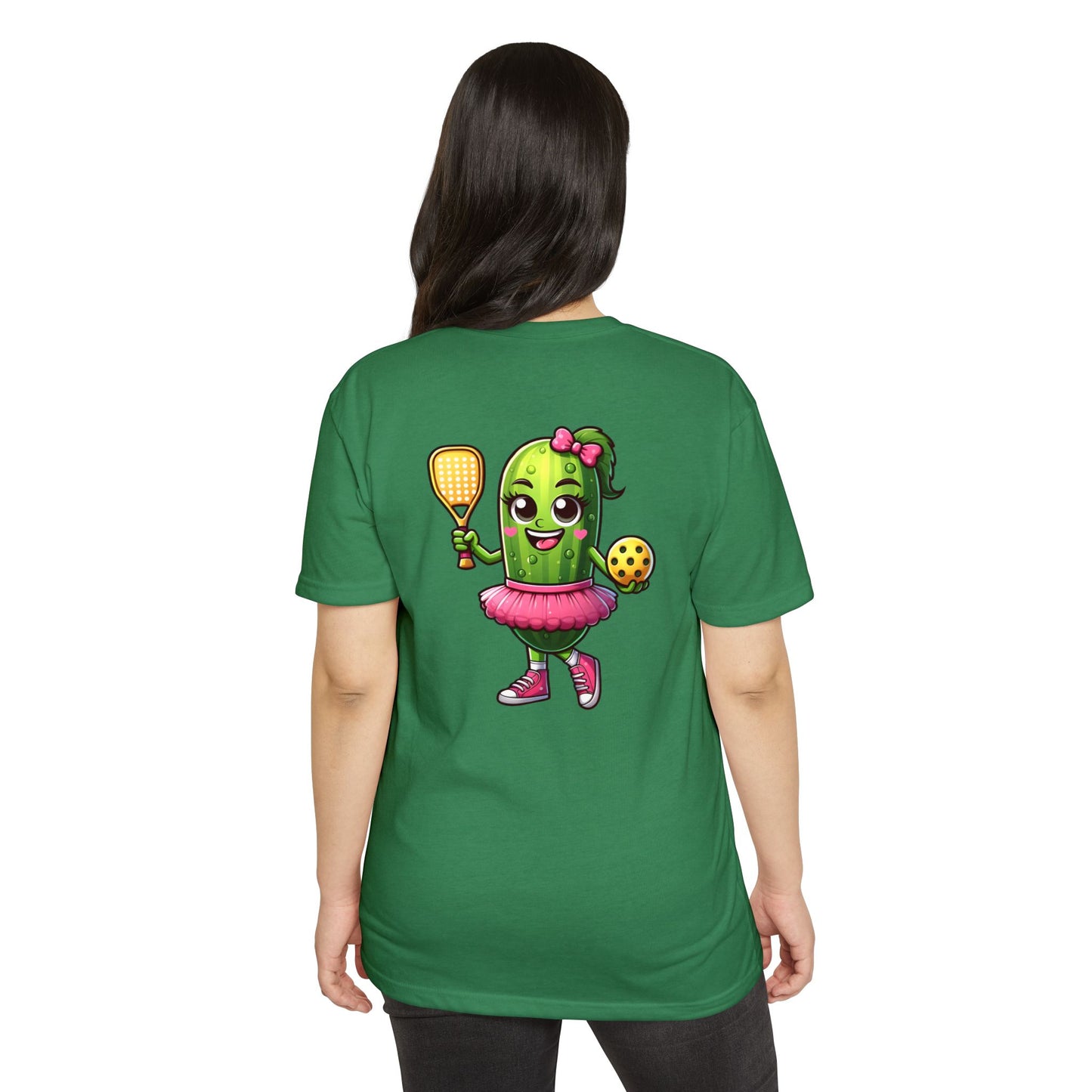 Pickle Paddleball T-Shirt — Cute Pickle Character in Tutu with Paddle & Ball