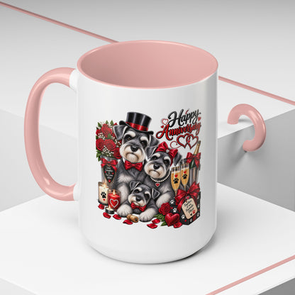 Happy Anniversary Dog Coffee Mug — Cute Pups, Champagne & Roses Accent Mug