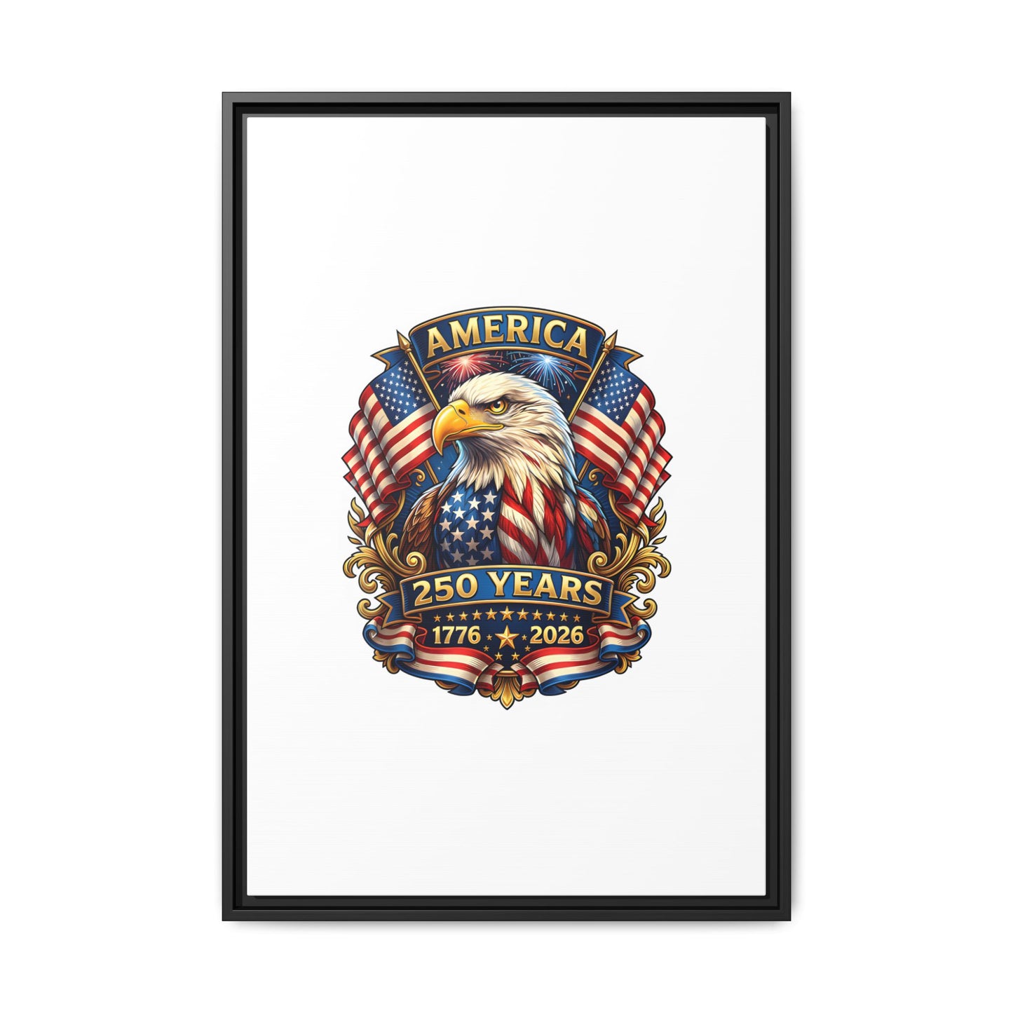 America 250th Anniversary Framed Canvas — Patriotic Bald Eagle Wall Art
