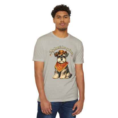 Schnauzer Cowboy T-Shirt — "My Heart Has Eyebrows" Cute Dog Graphic Tee