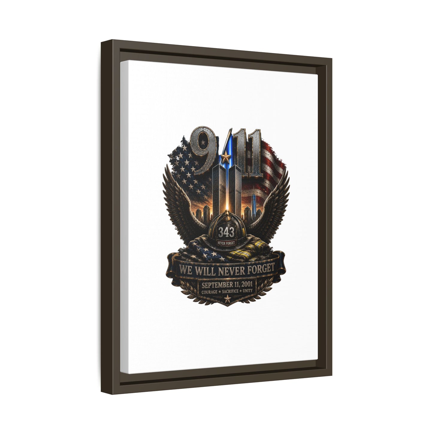 9/11 Memorial Matte Canvas Print — "We Will Never Forget" Framed Tribute