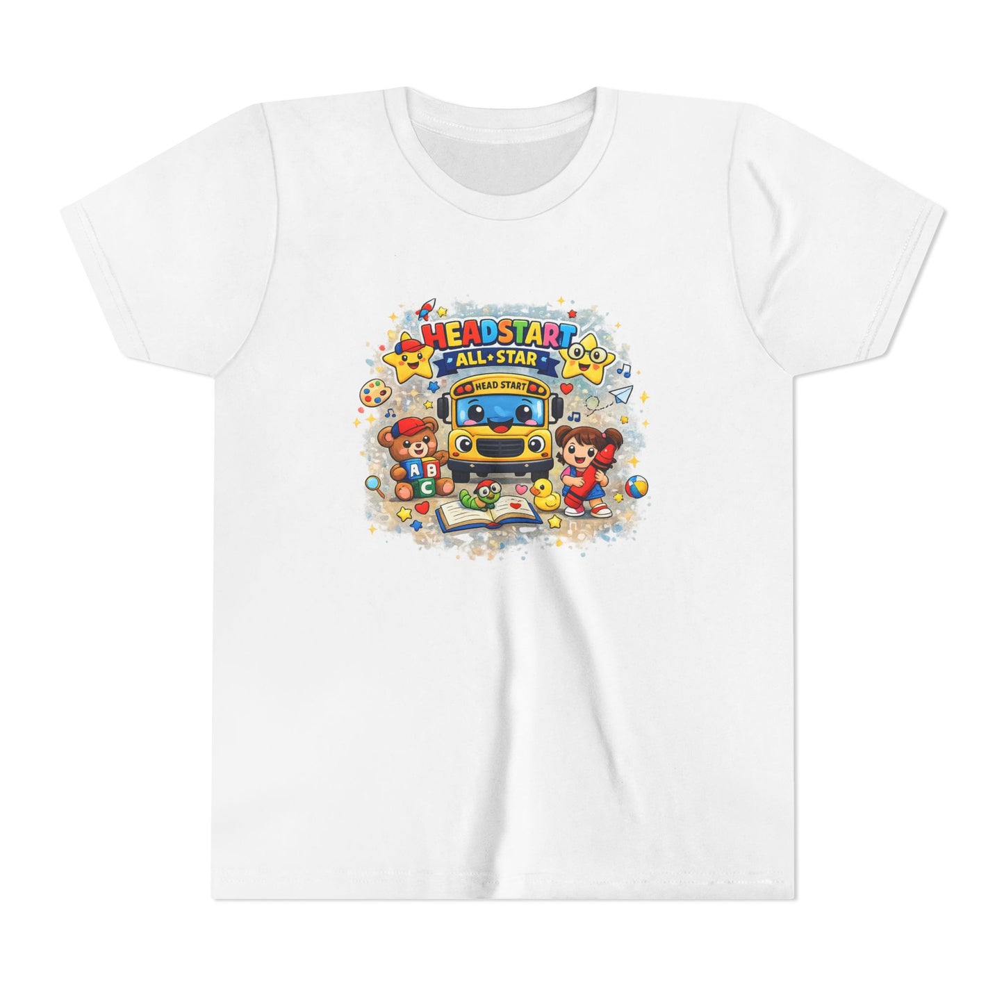 Youth Tee — "Headstart All-Star" Cute School Bus & Characters Back-to-School Shirt