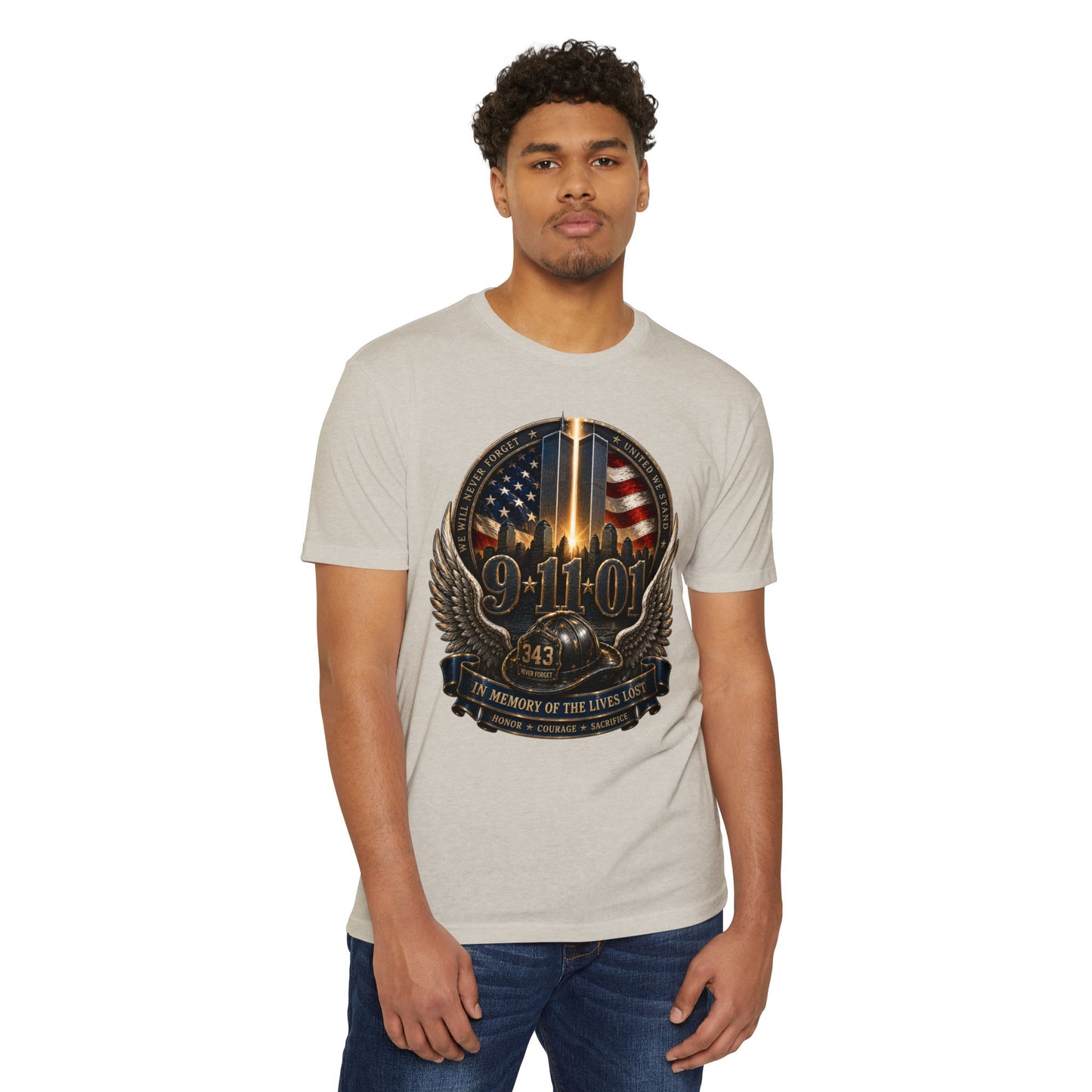 9/11 Memorial T-Shirt — In Memory of the Lives Lost Patriotic Firefighter Tribute