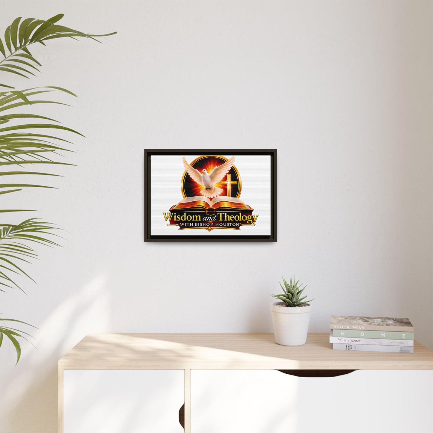 Framed Canvas Print — "Wisdom and Theology" Dove & Bible Wall Art