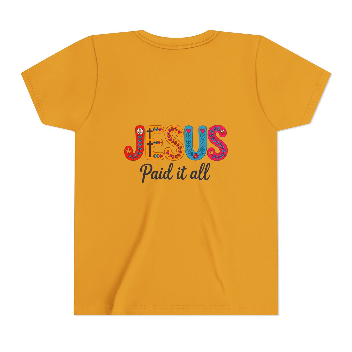 Youth Tee — "Jesus Paid It All" Colorful Faith Graphic