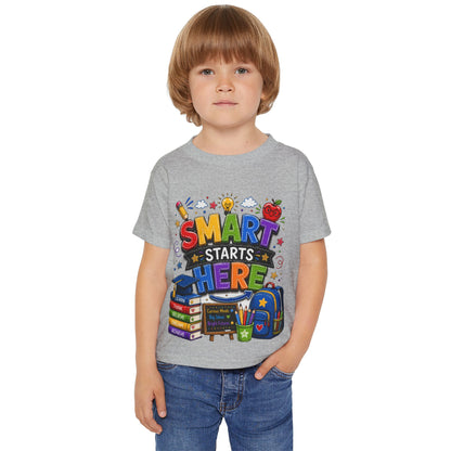 Toddler T-Shirt - "Smart Starts Here" Back-to-School Schoolhouse Design