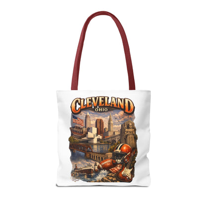 Cleveland Cityscape Tote Bag — Vintage Ohio Skyline & Sports Montage