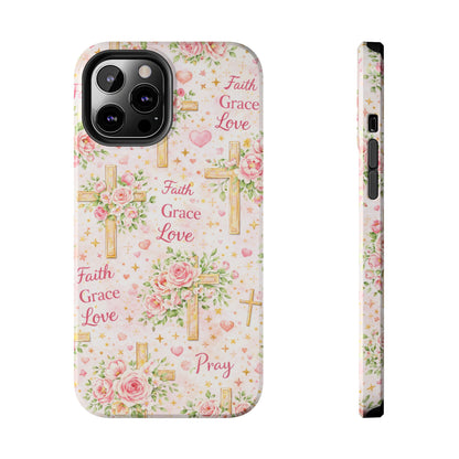 Faith Grace Love Cross Phone Case | Christian Floral iPhone Case