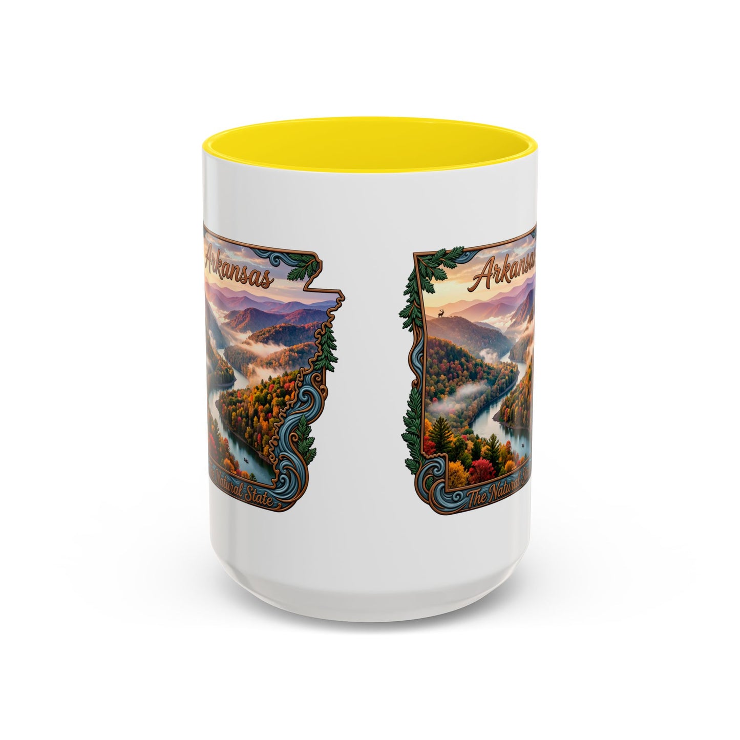 Arkansas Scenic Coffee Mug — Vintage State Map River Landscape (11/15 oz)