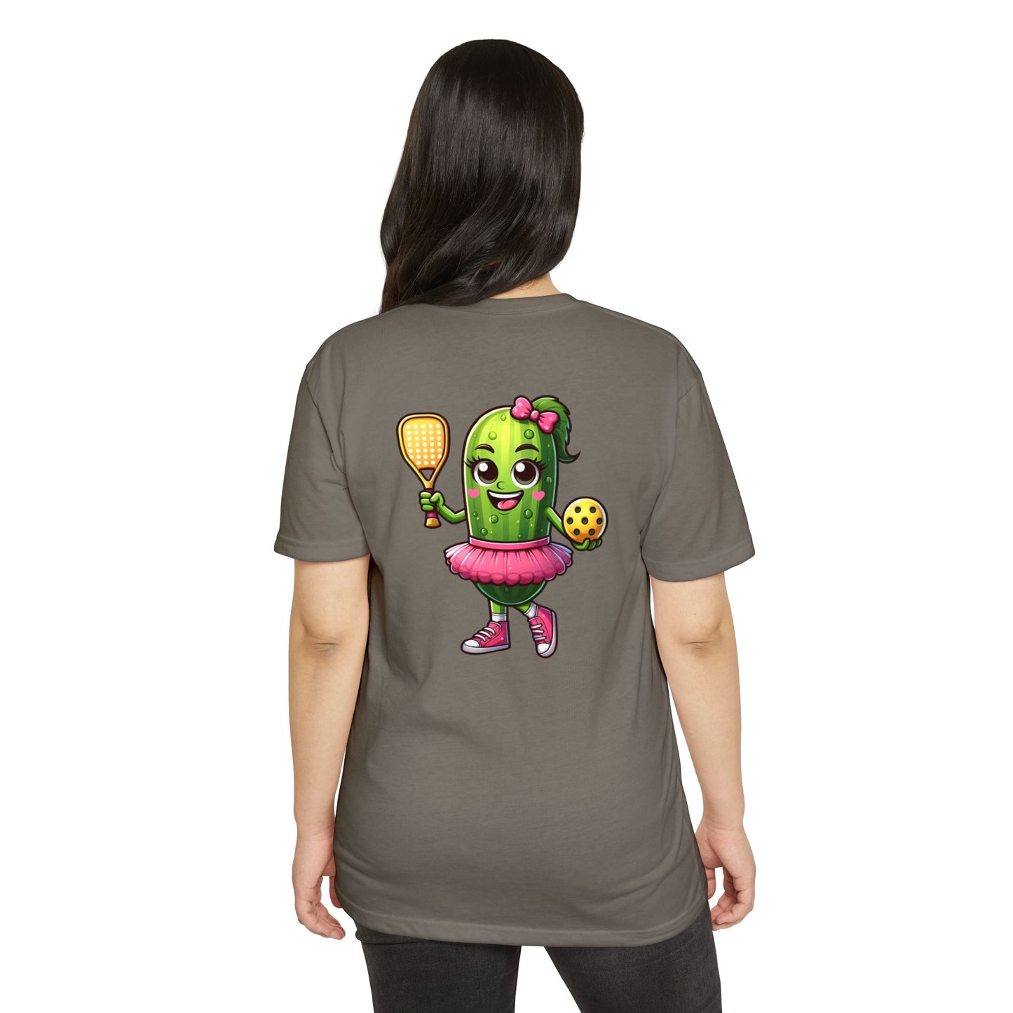 Pickle Paddleball T-Shirt — Cute Pickle Character in Tutu with Paddle & Ball
