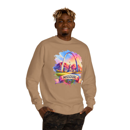 Missouri Arch Watercolor Sweatshirt — Colorful St. Louis Landmark Crewneck