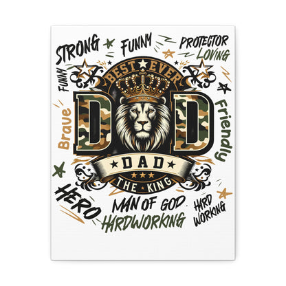 Dad The King Stretched Canvas Wall Art — 'Best Ever Dad' Lion Crown Father’s Day Gift