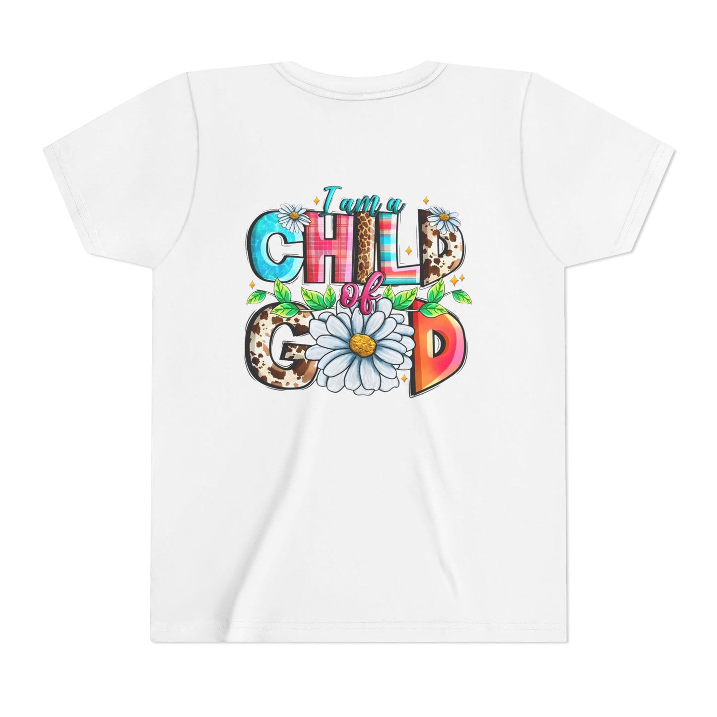 Youth Tee — "I Am a Child of God" Floral Christian Graphic
