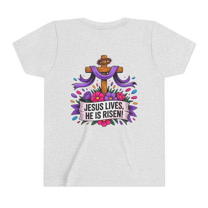 Youth Tee — "Jesus Lives, He Is Risen!" Easter Christian Tee