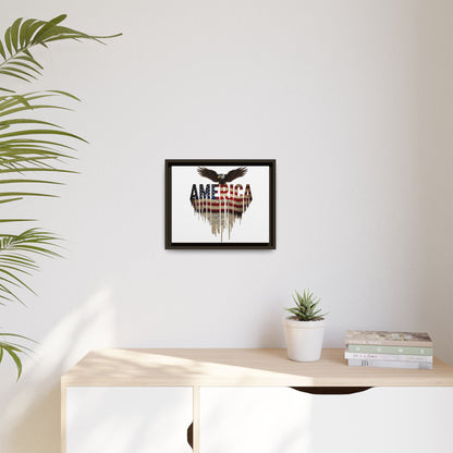 America Eagle Matte Canvas Framed Wall Art — Patriotic USA Flag Typography Print