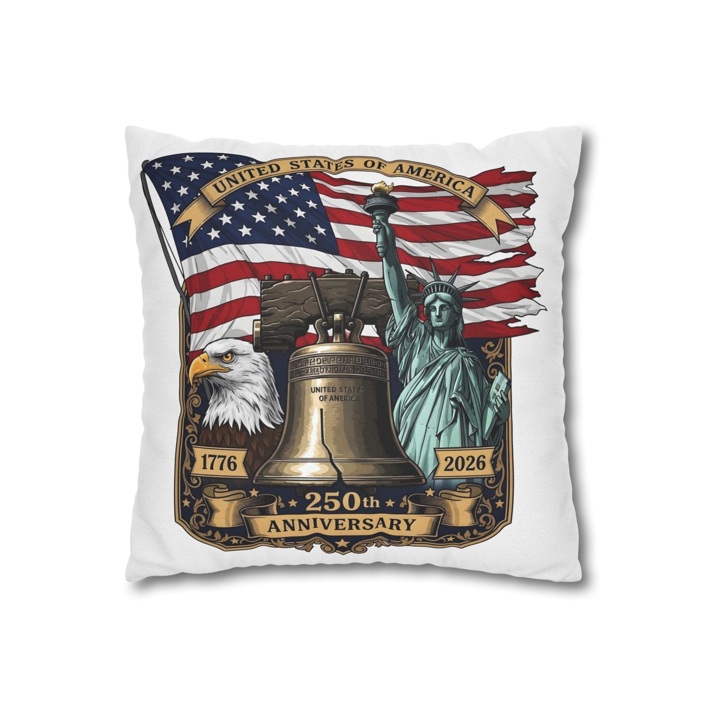 Liberty 250th Anniversary Decorative Pillowcase — Statue of Liberty, Liberty Bell & Flag Design (1776–2026)